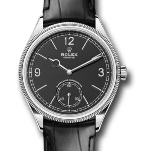 Rolex 1908 Domed And Fluted Bezel Black Index Arabic Dial Alligator Leather Strap 52509