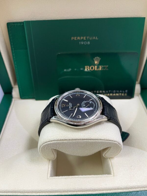 Rolex 1908 Domed And Fluted Bezel Black Index Arabic Dial Alligator Leather Strap 52509 - Image 3