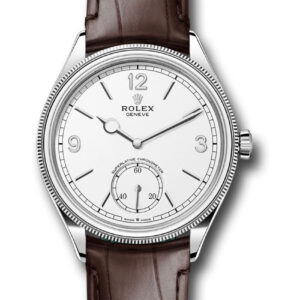 Rolex 1908 Domed And Fluted Bezel White Index Arabic Dial Alligator Leather Strap 52509