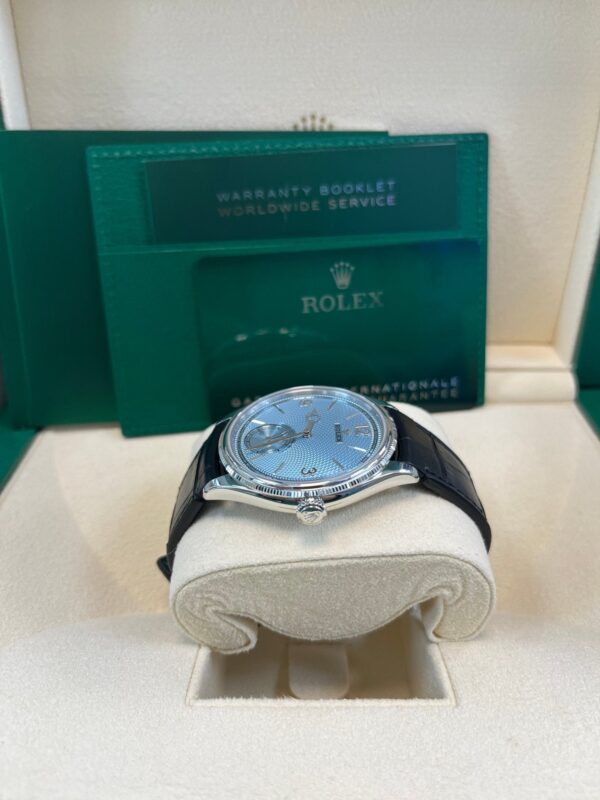 Rolex 1908 Ice Blue Motif Index Dial Leather Strap Reference 52506 Black Alligator Strap - Image 11