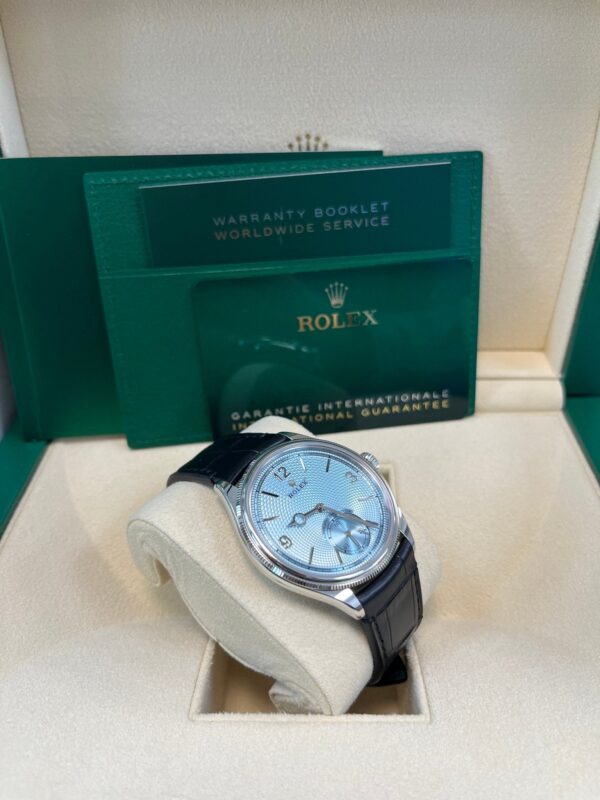 Rolex 1908 Ice Blue Motif Index Dial Leather Strap Reference 52506 Black Alligator Strap - Image 9
