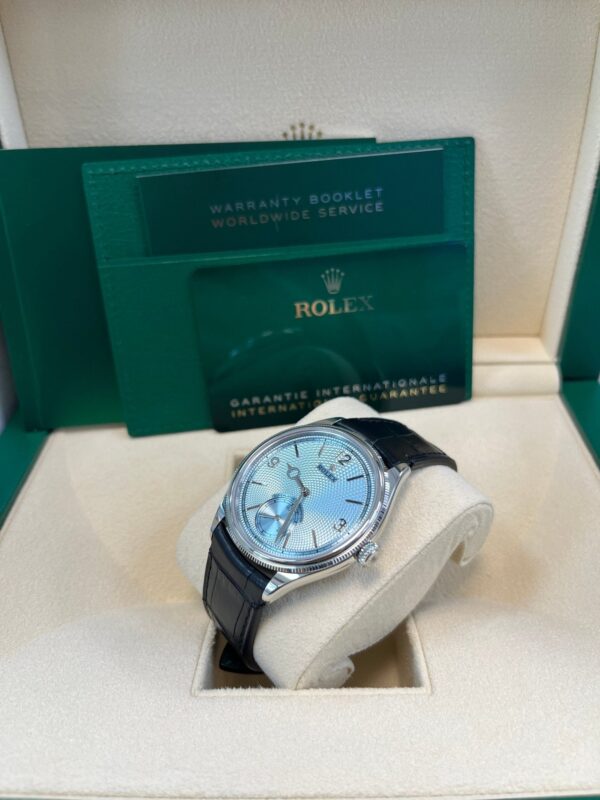 Rolex 1908 Ice Blue Motif Index Dial Leather Strap Reference 52506 Black Alligator Strap - Image 10