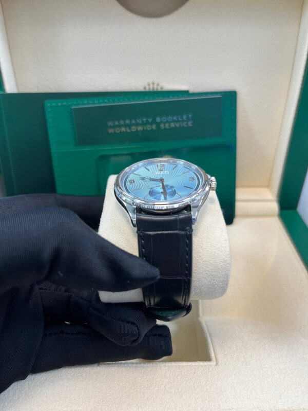 Rolex 1908 Ice Blue Motif Index Dial Leather Strap Reference 52506 Black Alligator Strap - Image 4