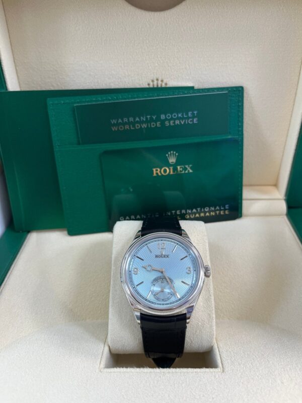 Rolex 1908 Ice Blue Motif Index Dial Leather Strap Reference 52506 Black Alligator Strap - Image 7