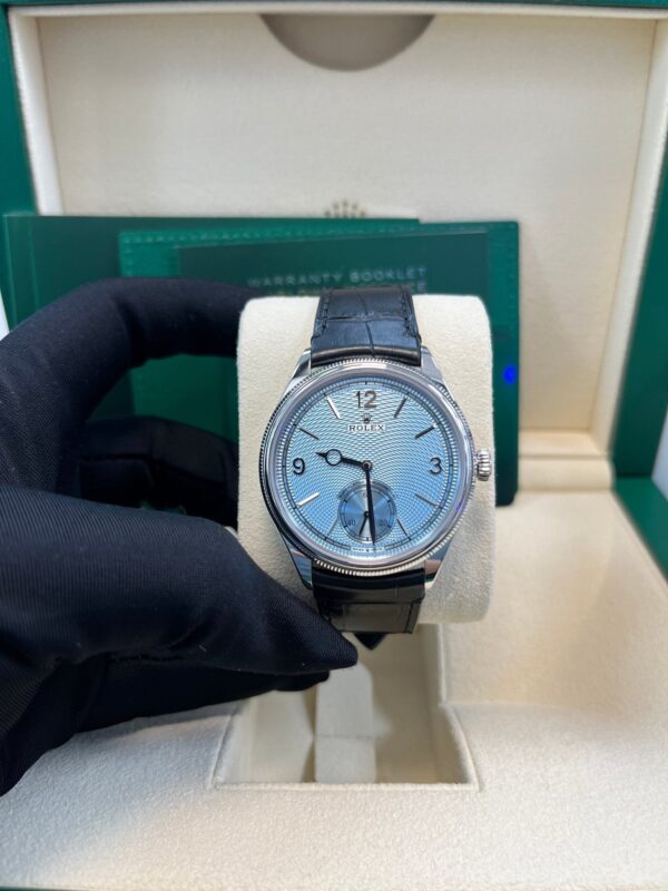 Rolex 1908 Ice Blue Motif Index Dial Leather Strap Reference 52506 Black Alligator Strap - Image 5