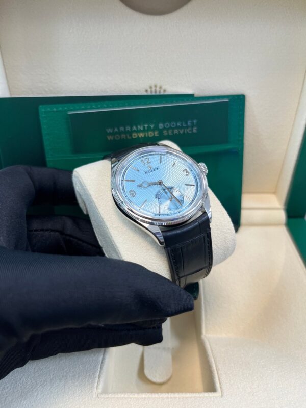 Rolex 1908 Ice Blue Motif Index Dial Leather Strap Reference 52506 Black Alligator Strap - Image 2