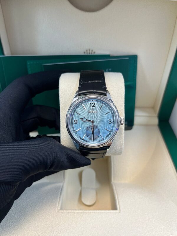 Rolex 1908 Ice Blue Motif Index Dial Leather Strap Reference 52506 Black Alligator Strap - Image 6