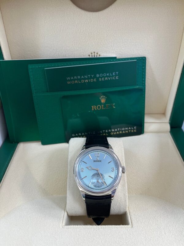 Rolex 1908 Ice Blue Motif Index Dial Leather Strap Reference 52506 Black Alligator Strap - Image 8