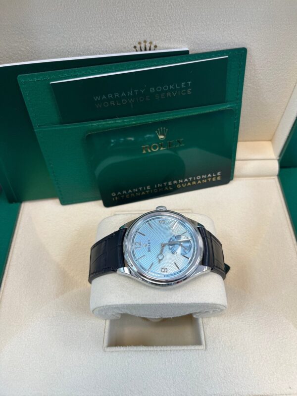 Rolex 1908 Ice Blue Motif Index Dial Leather Strap Reference 52506 Black Alligator Strap - Image 14