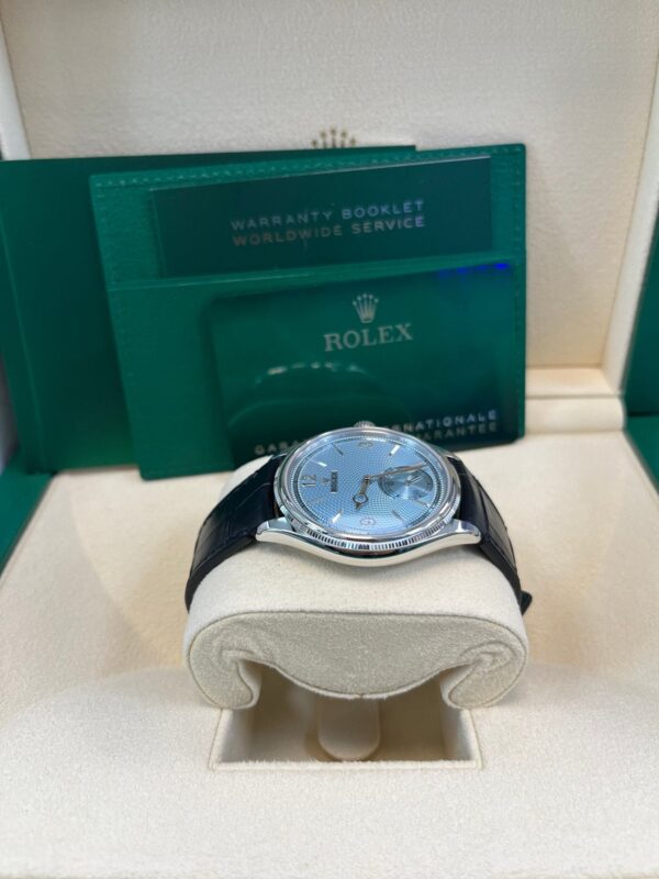 Rolex 1908 Ice Blue Motif Index Dial Leather Strap Reference 52506 Black Alligator Strap - Image 12