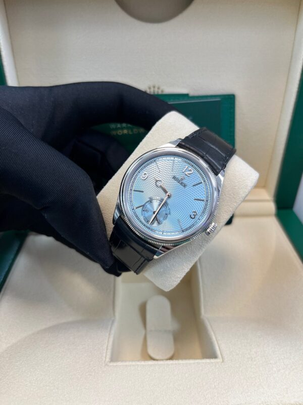 Rolex 1908 Ice Blue Motif Index Dial Leather Strap Reference 52506 Black Alligator Strap - Image 3