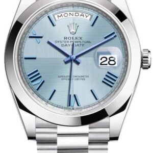 Rolex 950 Platinum Day-Date 40 Watch - Smooth Bezel - Ice Blue Quadrant Motif Bevelled Roman Dial - President Bracelet (Ref # 228206)
