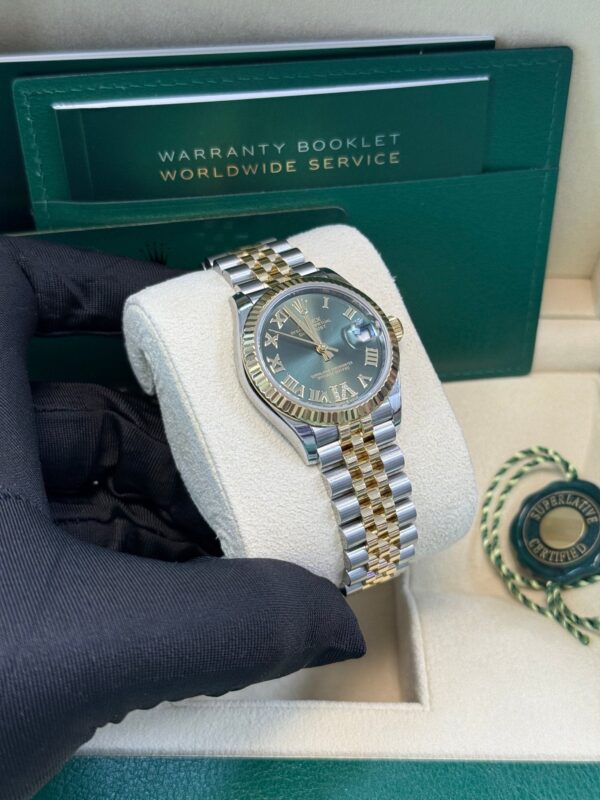 Rolex Datejust 31 mm Fluted Bezel Olive Green Diamond Roman Six Dial Jubilee Bracelet 278273 - Image 3