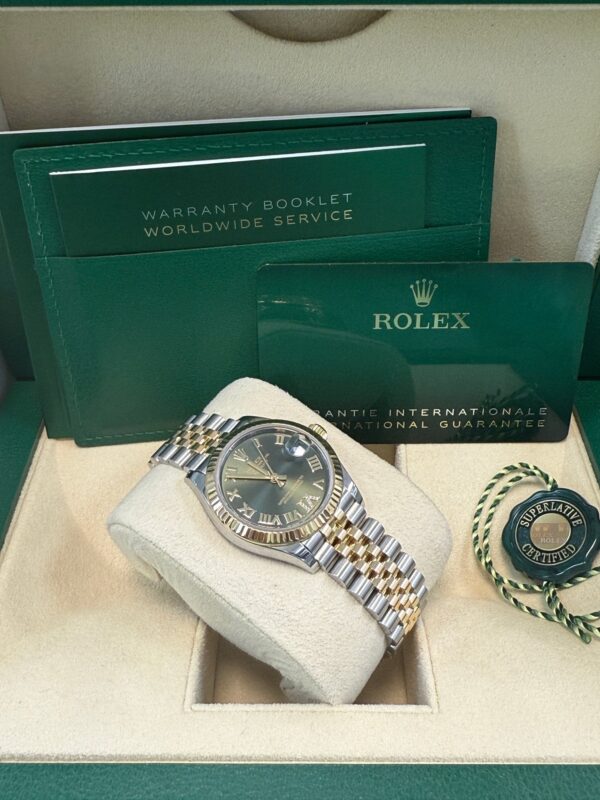 Rolex Datejust 31 mm Fluted Bezel Olive Green Diamond Roman Six Dial Jubilee Bracelet 278273 - Image 4