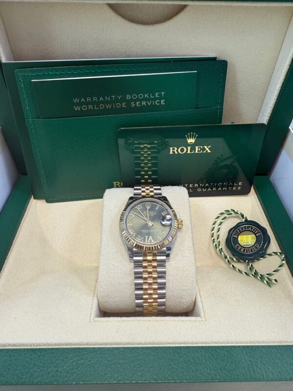 Rolex Datejust 31 mm Fluted Bezel Olive Green Diamond Roman Six Dial Jubilee Bracelet 278273 - Image 10