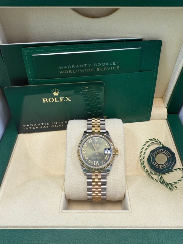 Rolex Datejust 31 mm Fluted Bezel Olive Green Diamond Roman Six Dial Jubilee Bracelet 278273 - Image 5
