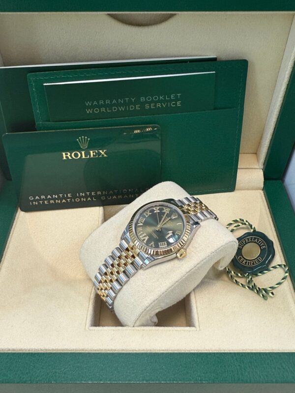 Rolex Datejust 31 mm Fluted Bezel Olive Green Diamond Roman Six Dial Jubilee Bracelet 278273 - Image 8