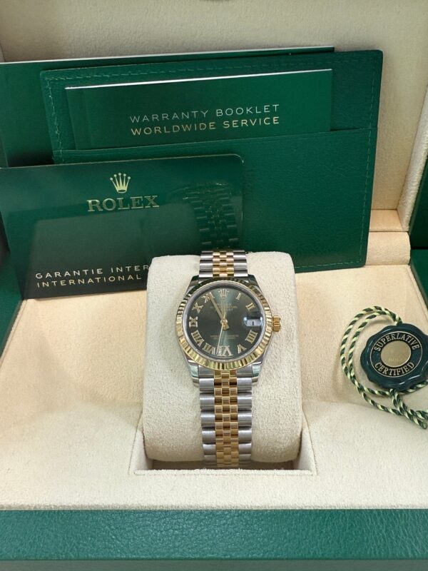 Rolex Datejust 31 mm Fluted Bezel Olive Green Diamond Roman Six Dial Jubilee Bracelet 278273 - Image 6