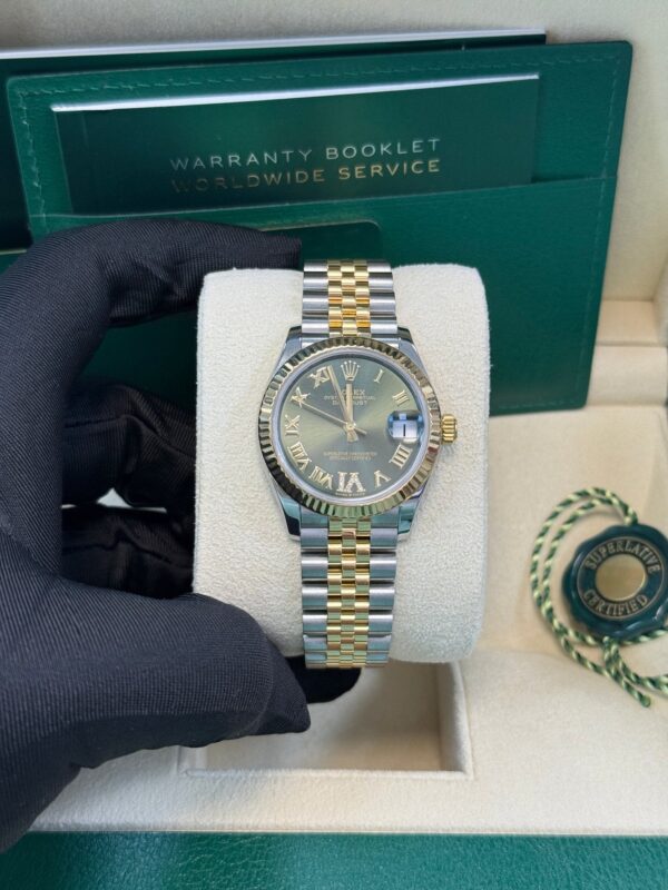Rolex Datejust 31 mm Fluted Bezel Olive Green Diamond Roman Six Dial Jubilee Bracelet 278273 - Image 2