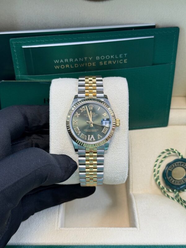 Rolex Datejust 31 mm Fluted Bezel Olive Green Diamond Roman Six Dial Jubilee Bracelet 278273 - Image 13