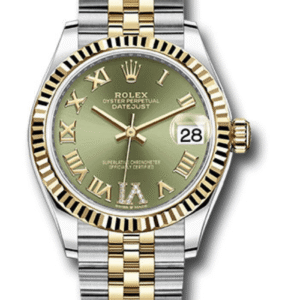 Rolex Datejust 31 mm Fluted Bezel Olive Green Diamond Roman Six Dial Jubilee Bracelet 278273