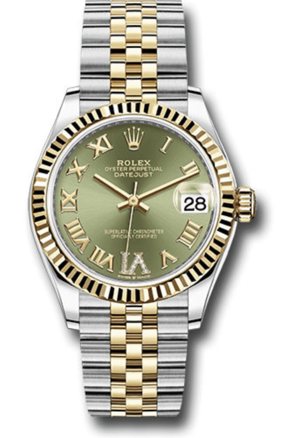 Rolex Datejust 31 mm Fluted Bezel Olive Green Diamond Roman Six Dial Jubilee Bracelet 278273
