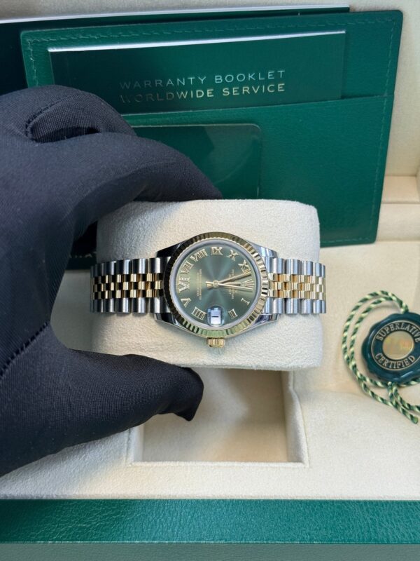 Rolex Datejust 31 mm Fluted Bezel Olive Green Diamond Roman Six Dial Jubilee Bracelet 278273 - Image 15