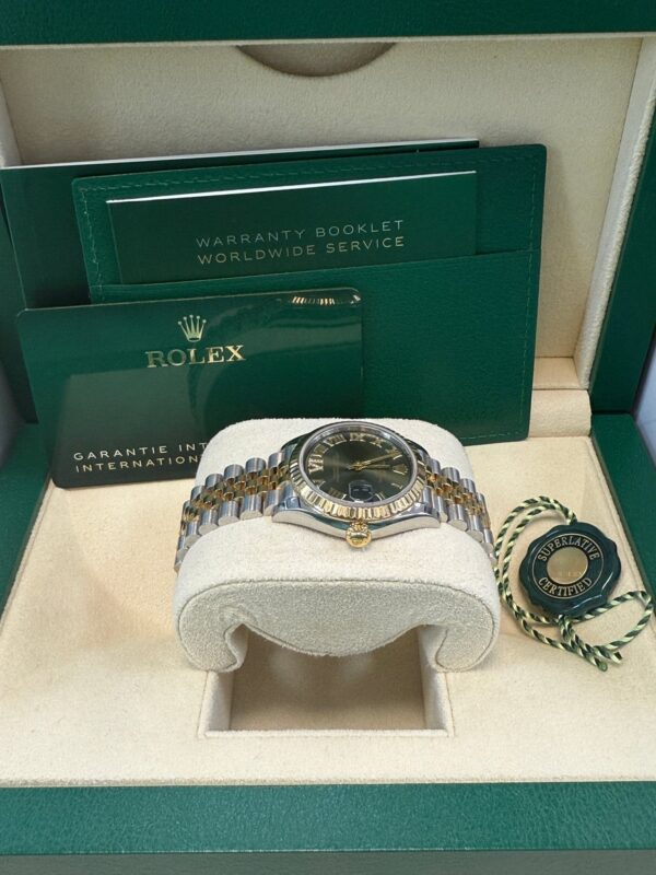 Rolex Datejust 31 mm Fluted Bezel Olive Green Diamond Roman Six Dial Jubilee Bracelet 278273 - Image 11