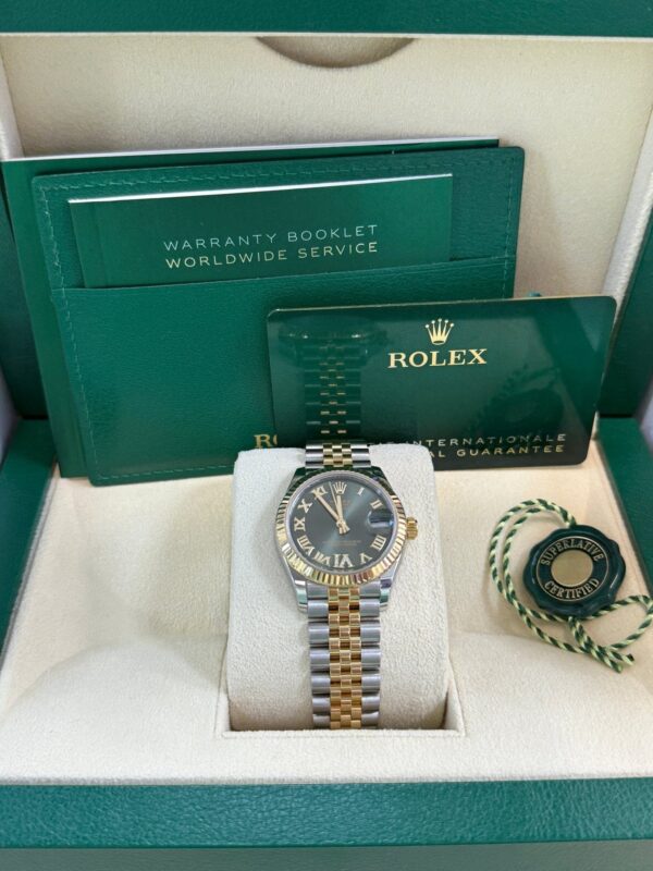 Rolex Datejust 31 mm Fluted Bezel Olive Green Diamond Roman Six Dial Jubilee Bracelet 278273 - Image 9