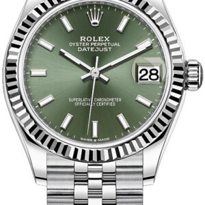 Rolex Datejust 31 Steel and White Gold Datejust 31 Fluted Bezel Mint Green Index Dial Jubilee Bracelet 278274