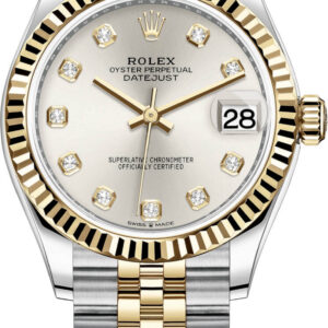 Rolex Datejust 31 Steel and Yellow Gold Datejust 31mm - Fluted Bezel - Silver Diamond Dial - Jubilee 278273