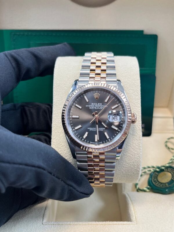 Rolex Datejust 36 Everose Gold Fluted Bezel Dark Rhodium Index Dial Jubilee (126231) - Image 2