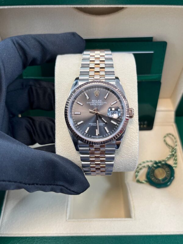 Rolex Datejust 36 Everose Gold Fluted Bezel Dark Rhodium Index Dial Jubilee (126231) - Image 11