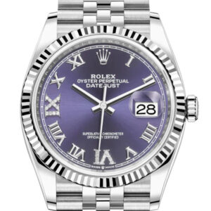 Rolex Datejust 36 Fluted Bezel Aubergine Purple Diamond Roman VI and IX Dial Jubilee Bracelet (Ref# 126234)