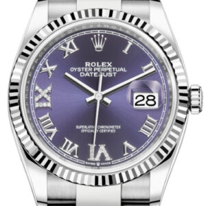 Rolex Datejust 36 Fluted Bezel Aubergine Purple Diamond Roman VI and IX Dial Oyster Bracelet (Ref# 126234)