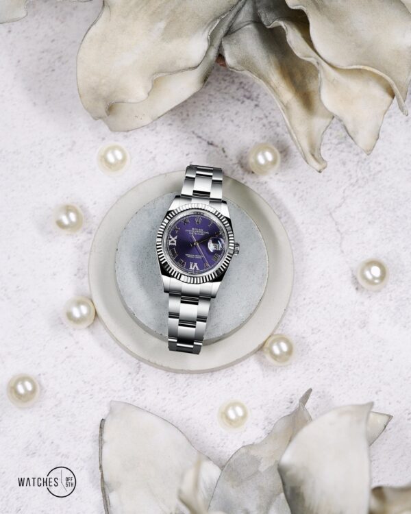 Rolex Datejust 36 Fluted Bezel Aubergine Purple Diamond Roman VI and IX Dial Oyster Bracelet (Ref# 126234) - Image 2