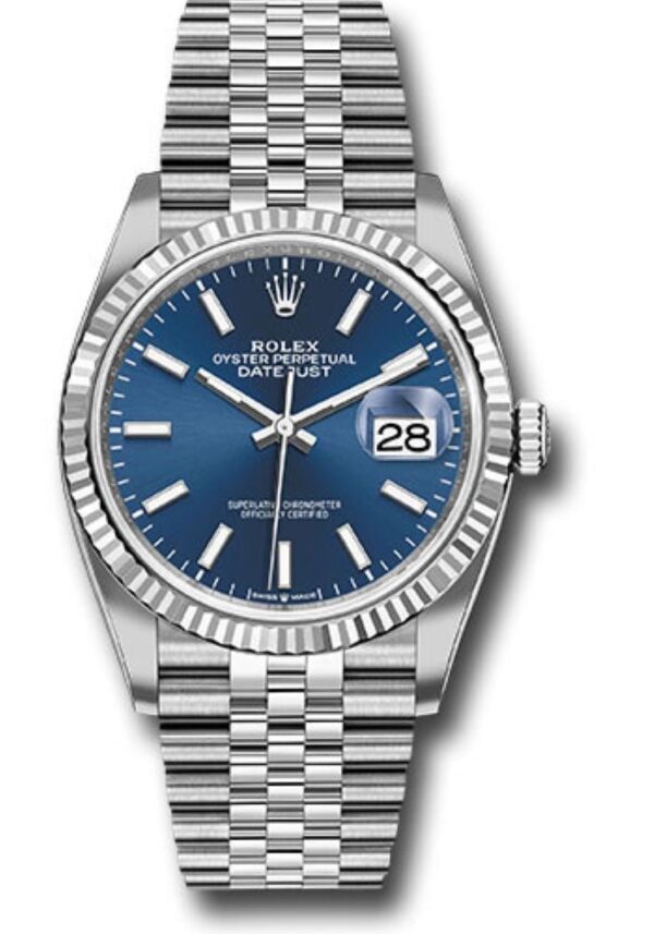 Rolex Datejust 36 Fluted Bezel Blue Index Dial Jubilee Bracelet 126234