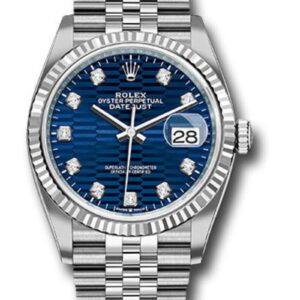 Rolex Datejust 36 Fluted Bezel Bright Blue Fluted Motif Diamond Dial Jubilee Bracelet 126234