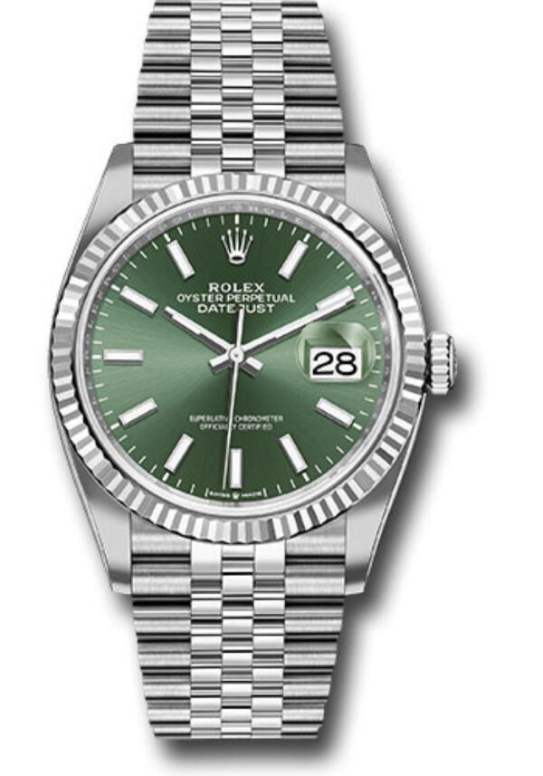 Rolex Datejust 36 Fluted Bezel Mint Green Index Dial Jubilee Bracelet 126234