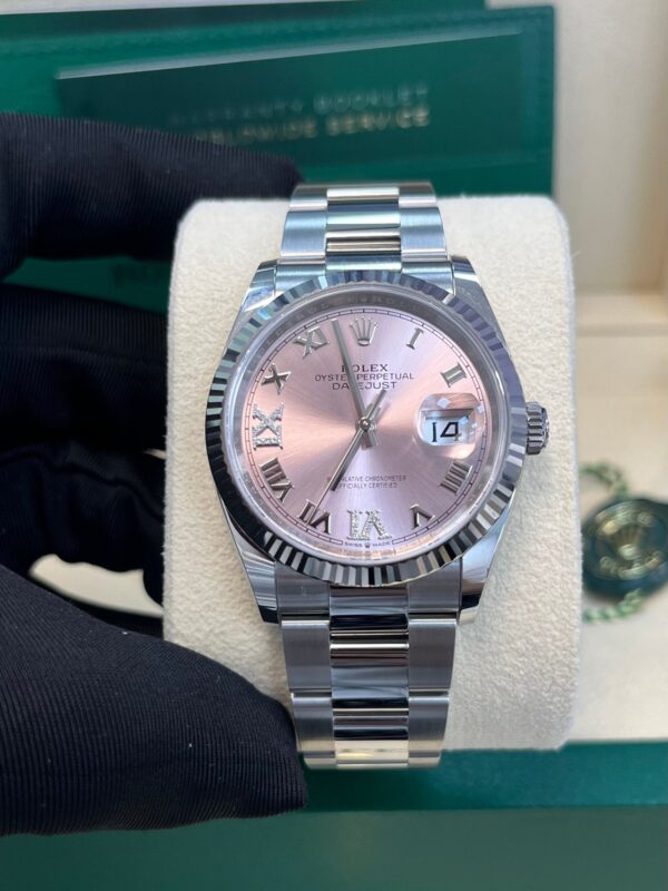 Rolex Datejust 36 Fluted Bezel - Pink Diamond Roman VI and IX Dial - Oyster 126234 - Image 5