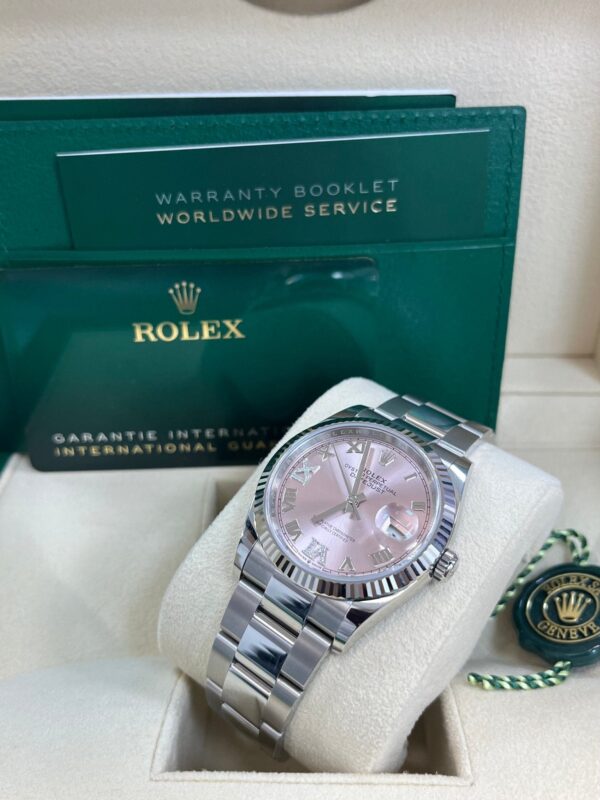 Rolex Datejust 36 Fluted Bezel - Pink Diamond Roman VI and IX Dial - Oyster 126234 - Image 8
