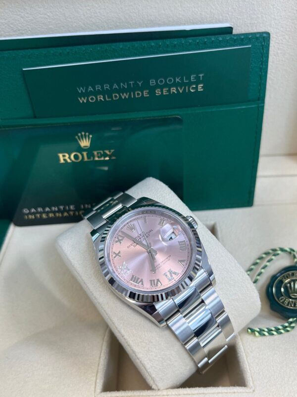 Rolex Datejust 36 Fluted Bezel - Pink Diamond Roman VI and IX Dial - Oyster 126234 - Image 11