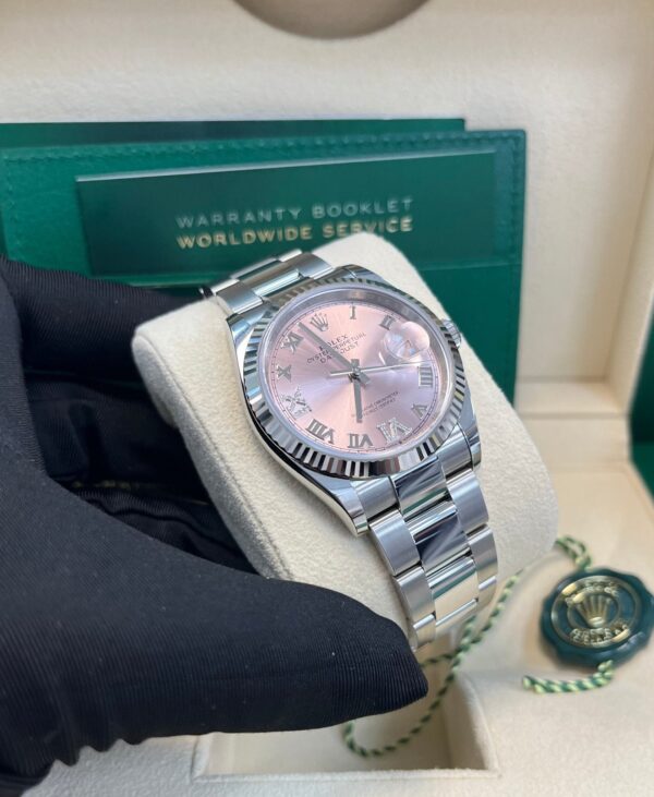 Rolex Datejust 36 Fluted Bezel - Pink Diamond Roman VI and IX Dial - Oyster 126234 - Image 12