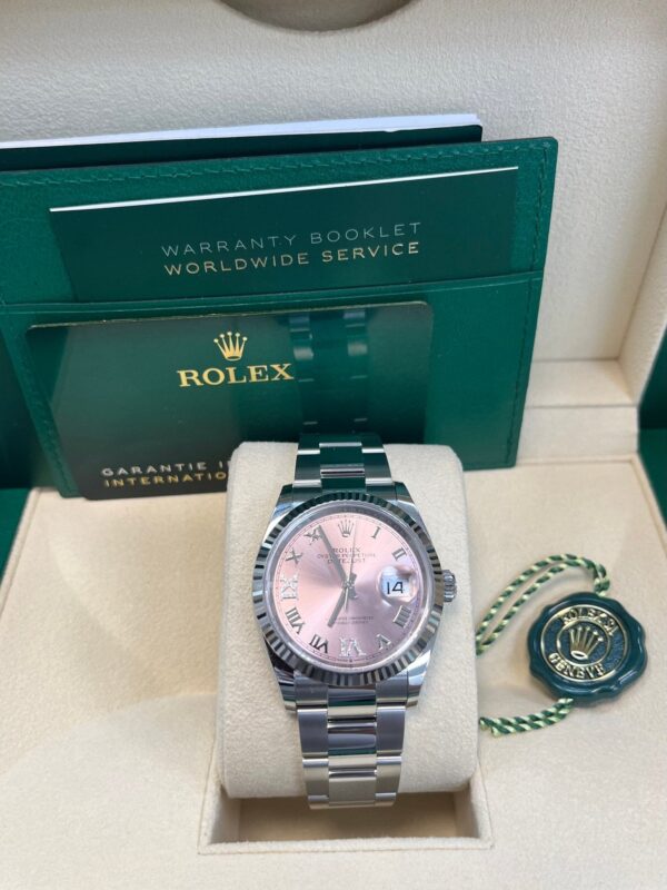Rolex Datejust 36 Fluted Bezel - Pink Diamond Roman VI and IX Dial - Oyster 126234 - Image 6