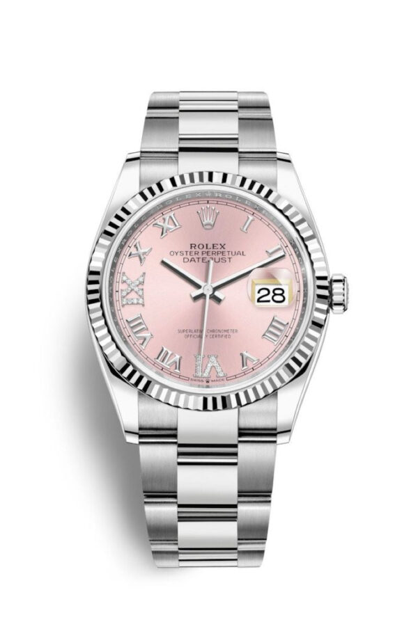 Rolex Datejust 36 Fluted Bezel - Pink Diamond Roman VI and IX Dial - Oyster 126234
