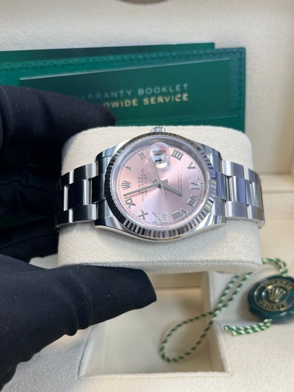 Rolex Datejust 36 Fluted Bezel - Pink Diamond Roman VI and IX Dial - Oyster 126234 - Image 2
