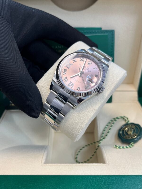 Rolex Datejust 36 Fluted Bezel - Pink Diamond Roman VI and IX Dial - Oyster 126234 - Image 3
