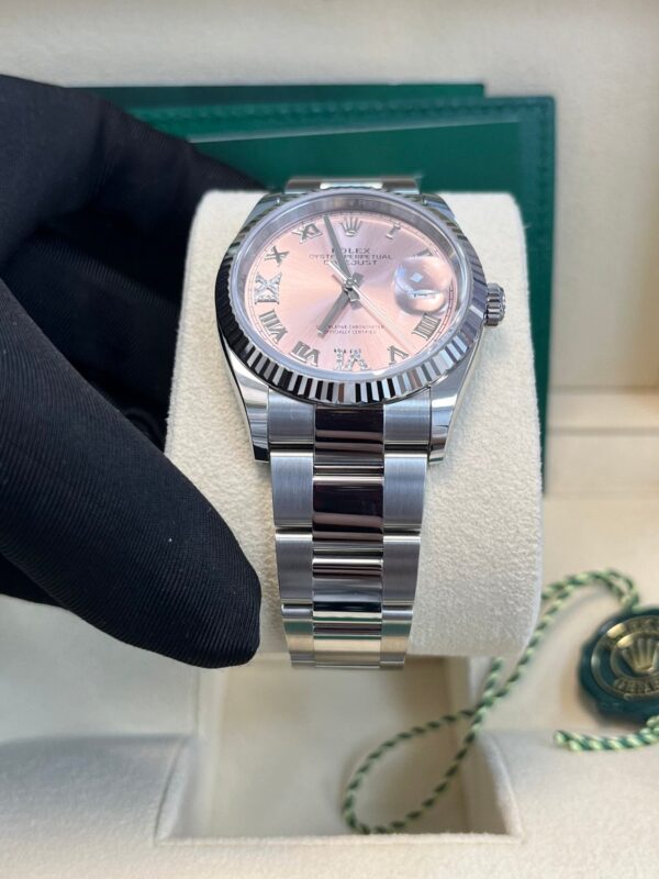 Rolex Datejust 36 Fluted Bezel - Pink Diamond Roman VI and IX Dial - Oyster 126234 - Image 4
