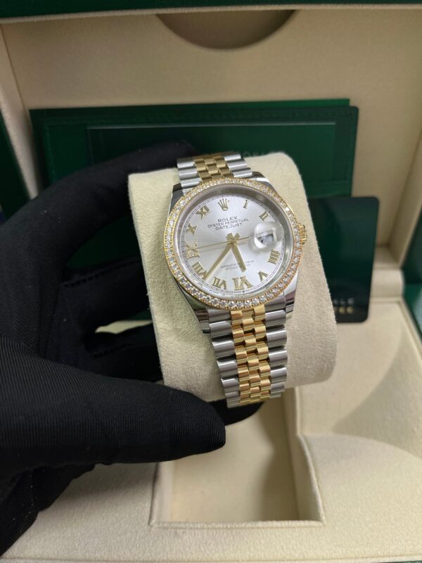 Rolex Datejust 36 Silver Diamond Set Dial Jubilee Bracelet Yellow Gold and Steel (Reference # 126283RBR) - Image 5