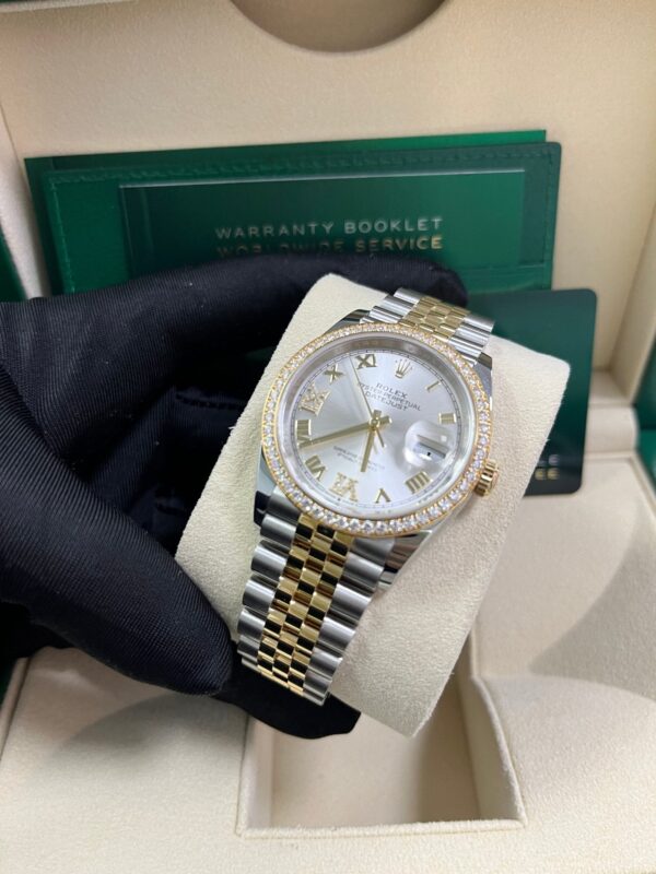 Rolex Datejust 36 Silver Diamond Set Dial Jubilee Bracelet Yellow Gold and Steel (Reference # 126283RBR) - Image 8
